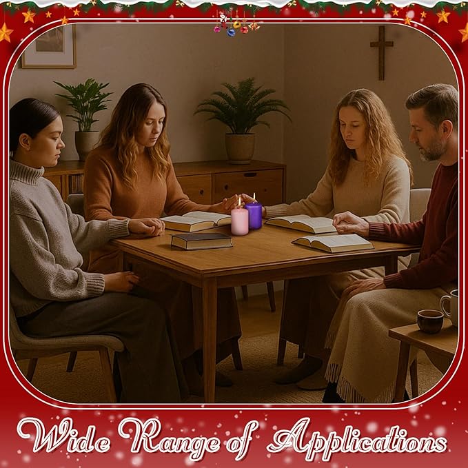 Amylove 4 Pcs 2 x 3 Inch Advent Pillar Candles Set Pink Purple Christmas Unscented Lasting Burning Church Candles for Advent Wreath Holiday Gifting
