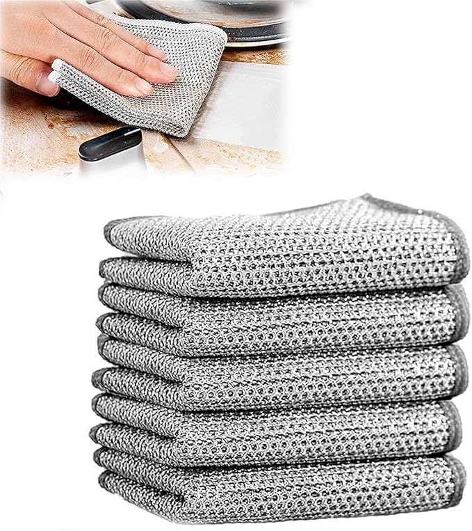 2024 New Multipurpose Wire Dishwashing Rags for Wet and Dry, Non-scratch Wire Dishcloth, Metal Wire Dishwashing Cloth Scrubs Cleans, Reusable Steel Wool Scrubber for Kitchen Cleaning (A-5 Monolayer)