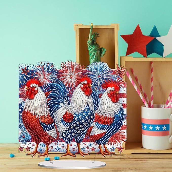 ARTopet DIY Diamond Desktop Ornament PET Irregular Shape Special Shaped Crystal Double Sided Pattern Single Sided Diamond Art Painting Tabletop Home Ornaments Decor (Rooster01)