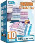 Vacuum Storage Bags, 10 Small Space Saver Vacuum Seal Bags, Space Bags, Vacuum Sealer Bags for Clothes with Travel Hand Pump (10S)