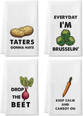 DETIHO Funny Veggie Kitchen Towels, Set of 4 Dish Towels for Washing Drying Dishes, Decorative Hand Tea Towels for Housewarming (A04)