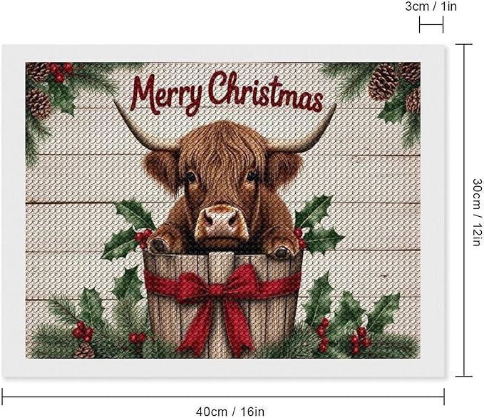 AIVKIEJK Diamond Painting Kits for Adults - Highland Cow Merry Christmas Painting DIY 5D Full Drill Diamond Dots Paintings with Diamonds Gem Art and Crafts Home Decor 12"x16"