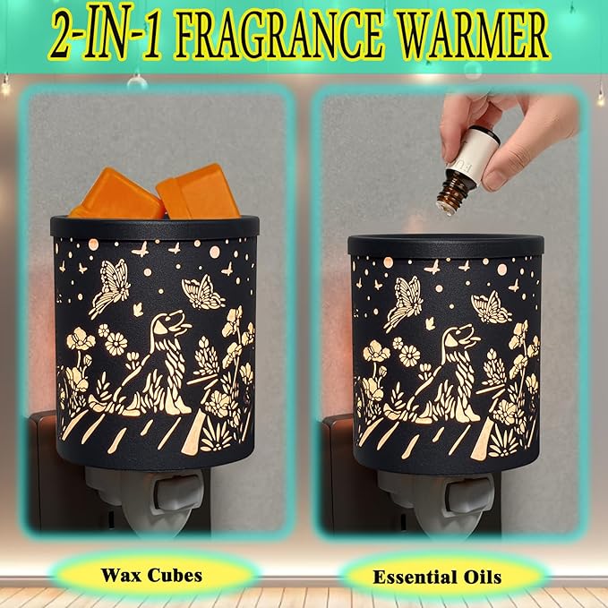 Plug in Wax Warmer for Scented Wax melt Warmer Scentsy Wax Warmer for Fragrance Oil Candle Warmer for Office Bedroom Gift & Home Decor（Dog and Butterfly）