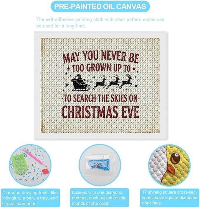 Diamond Painting Kits for Adults - Christmas May You Never Grow Too Big to Search The Sky On Christmas Eve Painting DIY 5D Full Drill Diamond Dots Paintings with Diamonds Gem Art And Crafts Home Decor