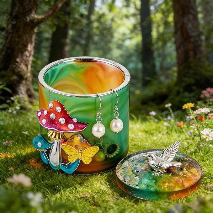 1Pc Mushroom Jar Resin Mold Silicone 3D Exquisite Epoxy Casting Mold with Lid for DIY Jewelry Organizer Trinket Storage Box Candy Container Candle Jar Flowerpot Cement Crafts Home Decoration