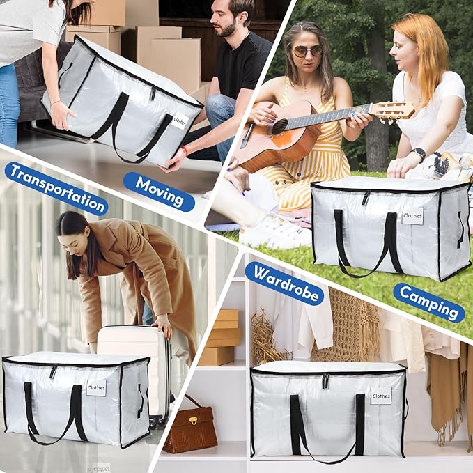 2-Pack Extra-Large Heavy-Duty Storage Totes with Reinforced Handles, Durable Zippers & Waterproof Material — Perfect for Space-Saving, Moving, Shipping and Travel (Clear)