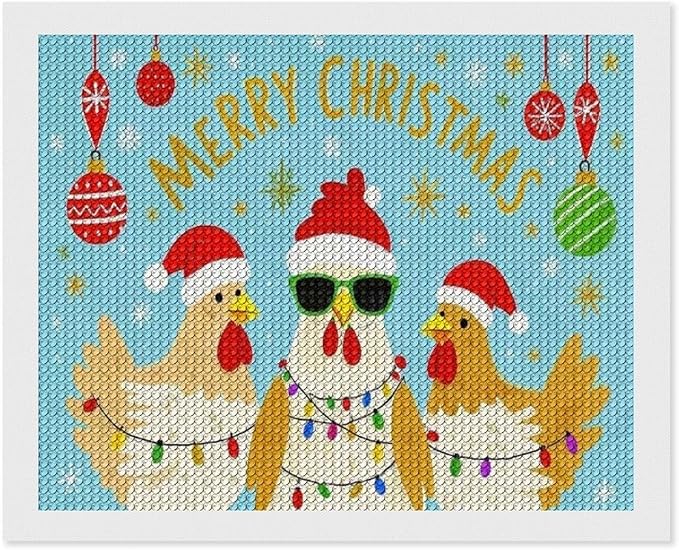 AIVKIEJK Diamond Painting Kits for Adults - Christmas Rooster Santa Hat & Fashion Glasses Painting DIY 5D Full Drill Diamond Dots Paintings with Diamonds Gem Art and Crafts Home Decor 16"x20"