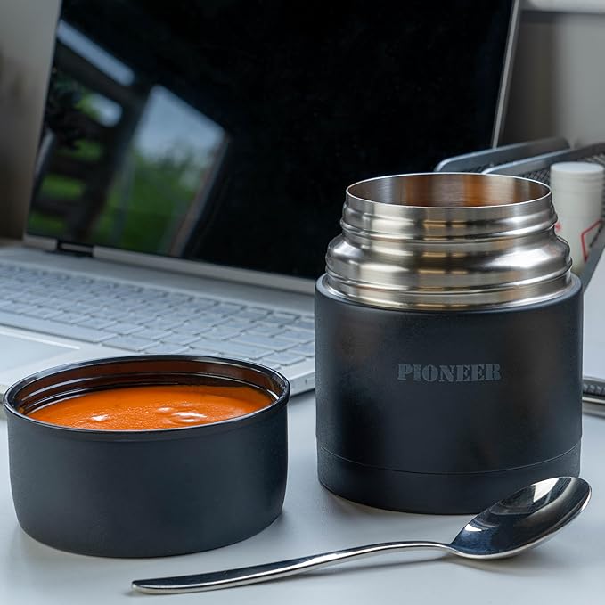 Pioneer Vacuum Insulated Leakproof Soup/Food Flask, 8 Hours Hot 24 Hours Cold, Black, 1000 ml