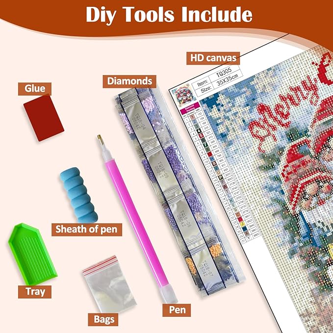 Christmas Gnome Candle Diamond Art Painting Kits for Adults, Winter Diamond Painting Kits for Adults Beginners, 5D DIY Full Drill Diamond Dot Gem Art Kits for Adult, Home Wall Decor 13.8x13.8 Inch