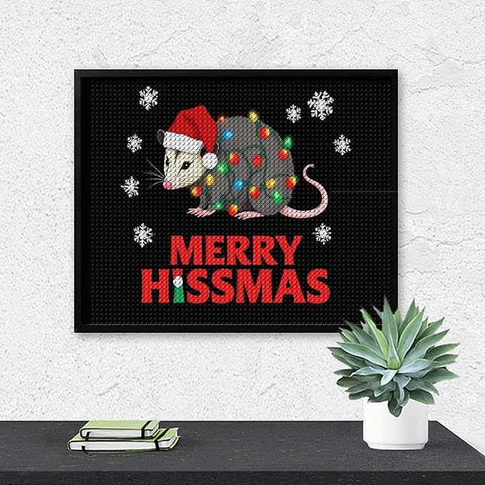 AIVKIEJK Diamond Painting Kits for Adults - Christmas Possum Merry Hissmas Painting DIY 5D Full Drill Diamond Dots Paintings with Diamonds Gem Art and Crafts Home Decor 16"x20"