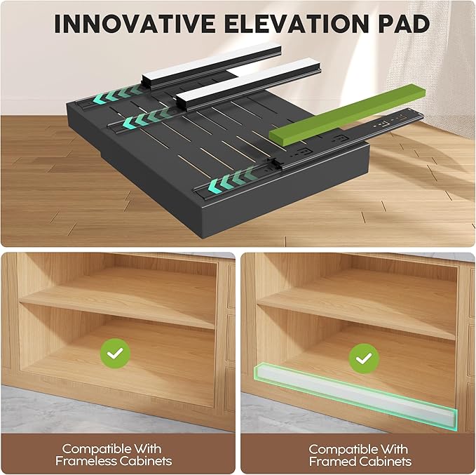 Seinloes 6 Pack Pull Out Cabinet Organizers 21" Deep With Raising Pad for Framed Cabinets, Expandable Slide Out Drawers with 4pcs Divider Racks, Roll Out Shelves, Adjustable Width 12"-20.45" Black