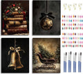Paint by Number Kit for Adults & Kids, 4 Pack Vintage Christmas Scenes (Ornament, Book Stack, Sleigh, Bell) 12x16 Inch Framed, DIY Acrylic Painting Kit with Brushes & Paints, Festive Home Art Decor