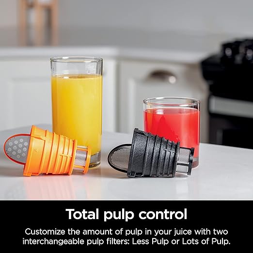 Ninja NeverClog Cold Press Juicer | Powerful Electric Slow Masticating Juicer with Pulp Control | XL Capacity | 24 oz. Juice Jug & 36 oz. Pulp Container | Dishwasher Safe | Charcoal | 150W | JC151
