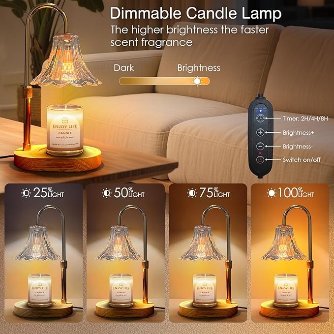 Banbanda Candle Warmer Lamp with Timer: Valentine Gifts for Women Mom, Adjustable Height, 3 Timing Mode, 4 Level Dimmable Flower Candle Warmer with 2 Bulbs for House Warming Gifts Room Decor
