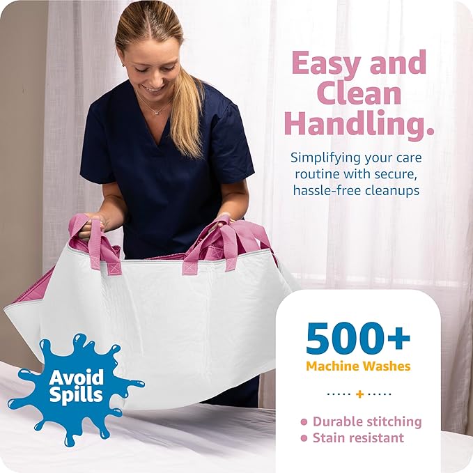 Improvia Positioning Bed Pad, with 8 Reinforced Handles, Quick-Drying, Washable, Waterproof, for Lifting, Turning, Transfering, Elderly and Incontinence Patients (Pink, 34" x 52" - Pack of 1)
