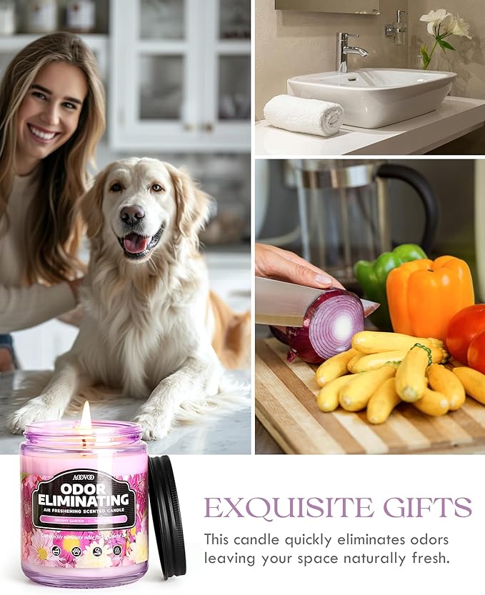 AOOVOO Dreamy Garden Odor Eliminating Highly Fragranced Candle - Eliminates 95% of Pet, Smoke, Food, and Other Smells Quickly, Non Toxic Air Freshing Soy Candle, 9 oz Up to 50 Hours Burn time