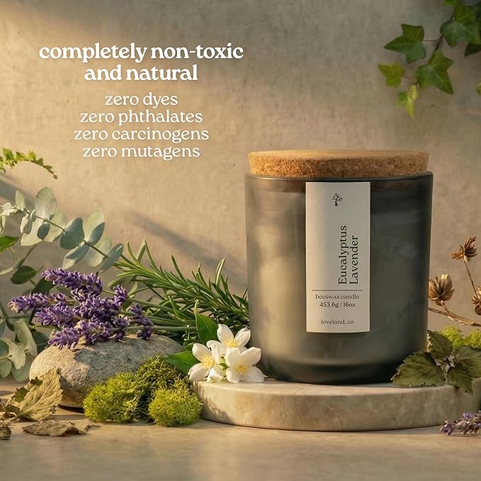 Aspen & Oak Luxury Beeswax Candle, 16oz | Long Burning Pure Beeswax Candles, Non Toxic, Natural, Clean, Essential Oil Scented Organic Candles, Home Decor & Gifts (Eucalyptus Lavender)