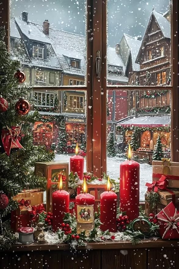 TMOLZ Winter Wonderland Diamond Art Kit, DIY Candlelight Landscape Painting, Dreamy Wall Mural for Home/Office - 20x20 Inch