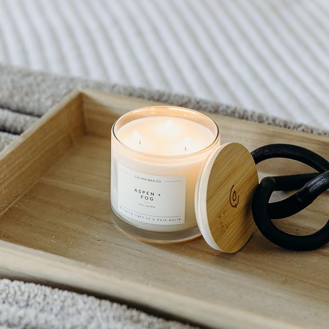 Calyan Wax Co. Aspen & Fog 3 Wick Scented Candle - 43 Hour Burn - Luxury 3 Wick Soy Candles - Non Toxic Soy Wax Candles - Long Lasting Large Glass Jar Candle for Home - 14.9oz