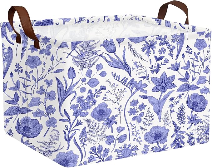 Chinoiserie Rectangle Storage Basket Decor (Blue)
