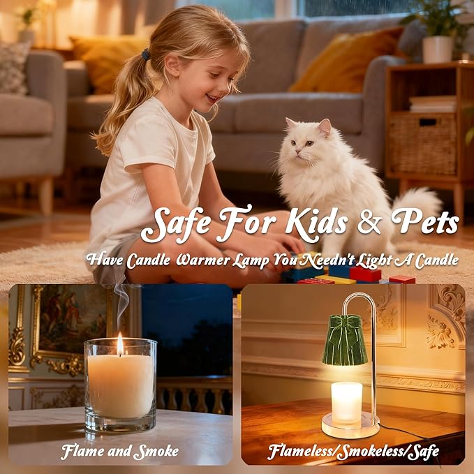 Green Coquette Bow Candle Warmer Lamp with Timer, Dimmable, Sage Green Décor Velvet for Home, Electric Wax Warmer for Jar Candles, Gifts for Birthday, Mom Women, Dad, Friend