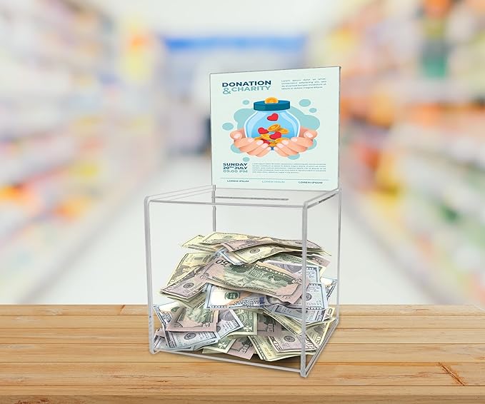 8" Ballot Box with Header Sign Holder Clear Acrylic New Business Lead Collection Countertop Bin by Marketing Holders