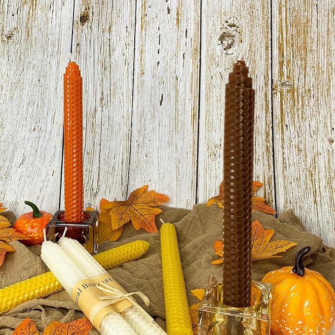 Lacaser Beeswax Taper Candles 14 Pack, 9" Long Candle Sticks, Dripless & Unscented, 4 Hours Burn Time, Fall Colored Candles