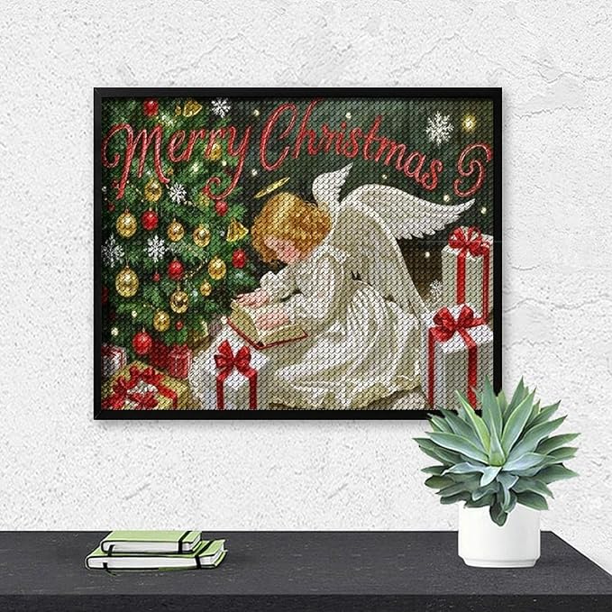 AIVKIEJK Diamond Painting Kits for Adults - Merry Christmas Angel Welcome Painting DIY 5D Full Drill Diamond Dots Paintings with Diamonds Gem Art and Crafts Home Decor 16"x20"