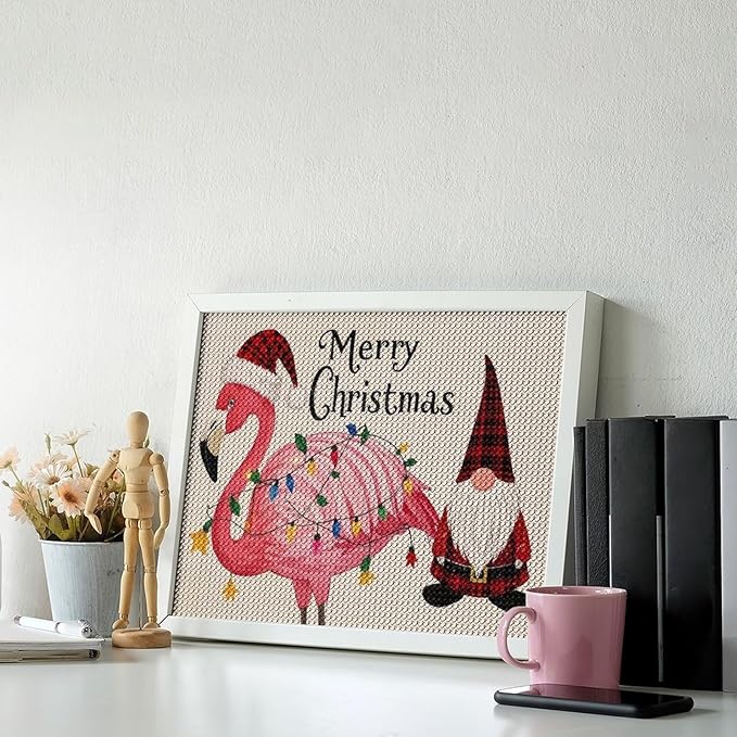 AIVKIEJK Diamond Painting Kits for Adults - Festive Flamingo Christmas Santa Hat Painting DIY 5D Full Drill Diamond Dots Paintings with Diamonds Gem Art and Crafts Home Decor 12"x16"