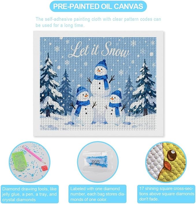 AIVKIEJK Diamond Painting Kits for Adults - Merry Christmas Snowman Winter Painting DIY 5D Full Drill Diamond Dots Paintings with Diamonds Gem Art and Crafts Home Decor 16"x20"