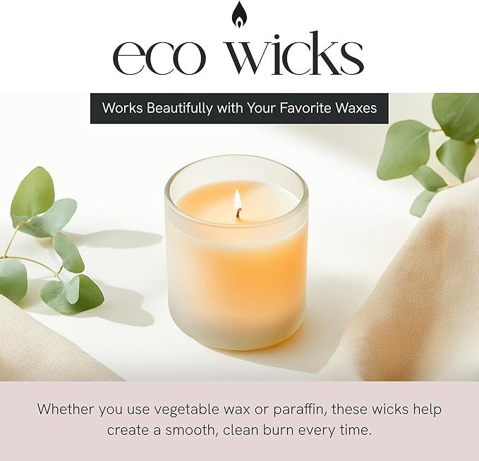 6" Eco Candle Making Wicks, Self-Trimming Design, Coreless Cotton Wicks for Candle Making, Ideal for DIY, Ideal for Low Melt-Point Waxes, Size ECO-4, Pack of 100