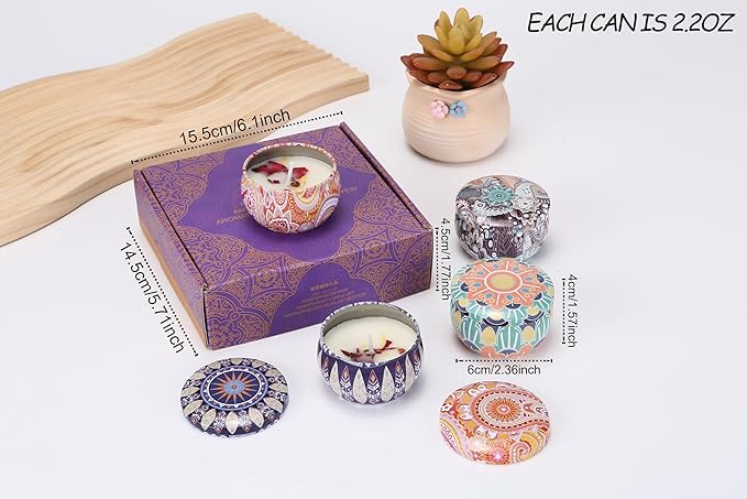 Aromatherapy Candle Gift Set 4 Pack Soy Wax Candles, Lavender, Lemon, Vanilla & White Peach Long-Lasting Clean Burn for Relaxation, Home Decor & Travel, Mother's Day