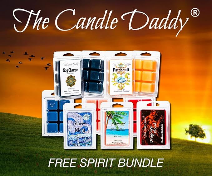 "Free Spirit Bundle" Combo Set Of Five Scented Wax Melt Cubes - Nag Champa, Patchouli, Starry Night, Tropical Paradise, Dragon's Blood Great Gift for Him Her Hippie Soul BFF Best Friend