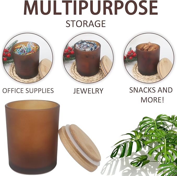 MILIVIXAY 12 Pack 10 OZ Frosted Amber Thick Glass Candle Jar with Lids - Bulk Empty Candle Jars for Making Candles - Spice, Powder Containers.