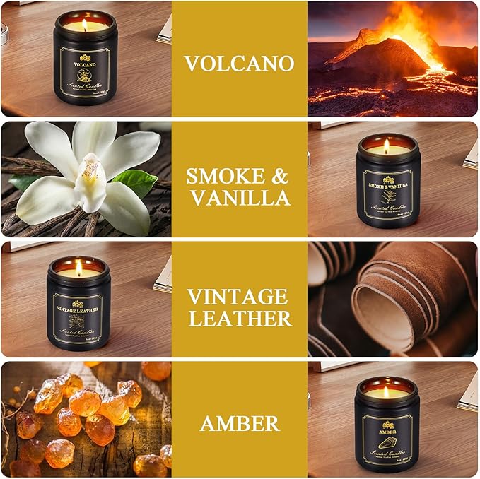 Scented Candles for Men, 4-Pack Candles for Home Scented,Candle Set Scented Candles for Home The Masculine Men Candle Perfect for Boyfriend Father Aromatherapy Gift