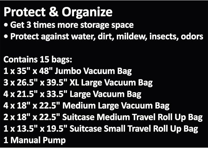 Vacuum Storage Bags-Space Saving Air Tight Compression-Shrink Down Closet Clutter, Store and Organize Clothes, Linens, Seasonal Items by Everyday Home