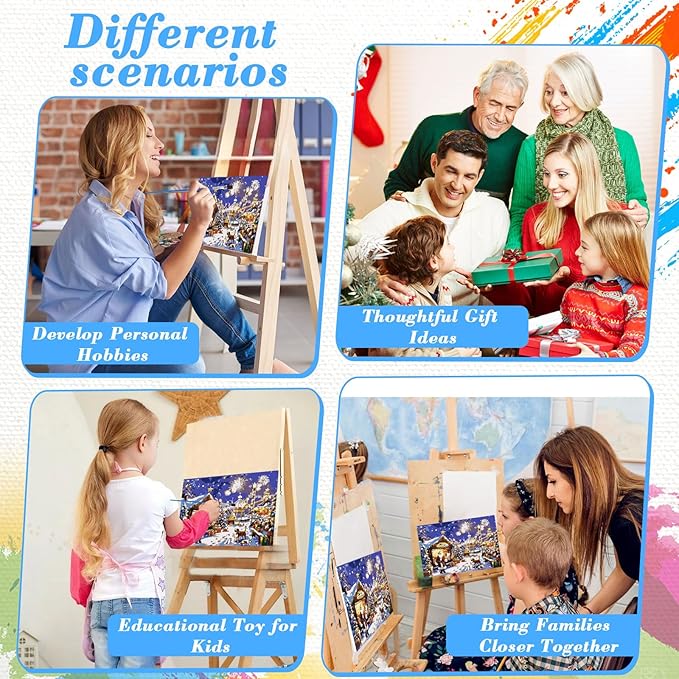 Skyboda Christmas Paint by Numbers Kit for Adults Beginners with Frame, Christmas Eve Landscape Adult Paint by Number Kits on Canvas, Easy DIY Oil Painting Kits for Home Decor, 8x12in
