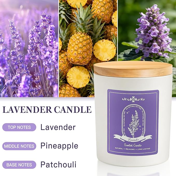 Lavender Scented Candle Gift - 10oz Natural Soy Wax with Crystals, 60H Long Lasting Aromatherapy Candle for Relaxation, Birthday Mother's Day Gifts for Women