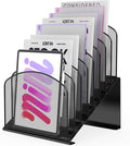 Inclined Desk File Organizer Metal Desk Magazine Folder Holder with 8-Section Vertical Compartments Rack File Organizer for Office, Home, School, Black