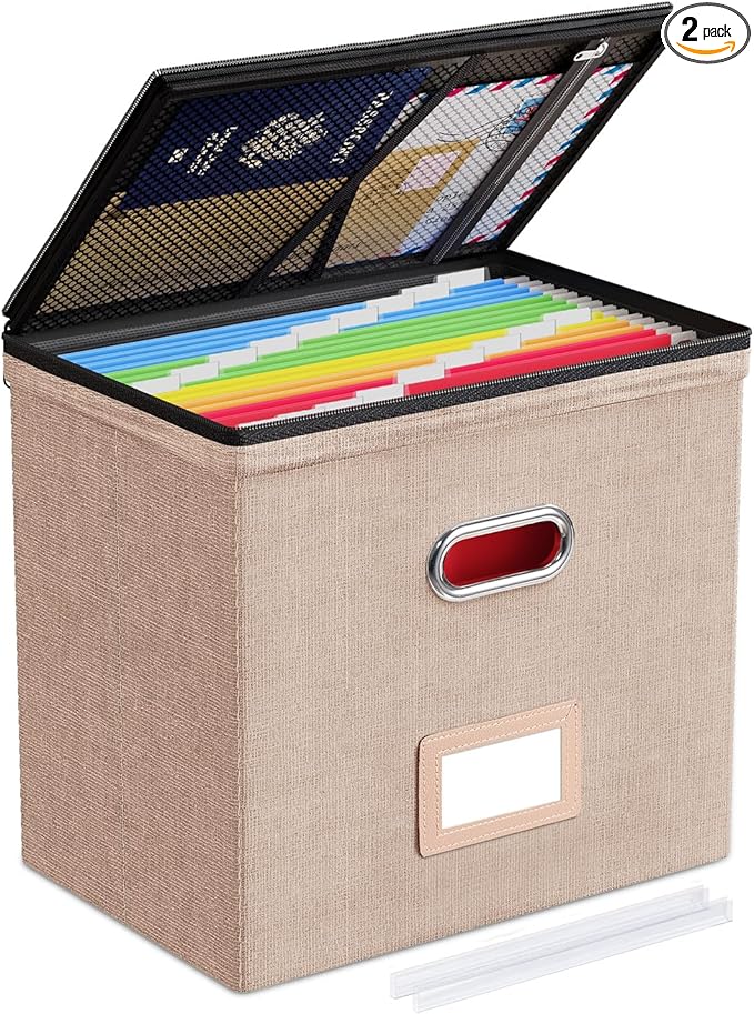 Oterri File Organizer Boxes with Lids, File Box with Mesh Pockets, Document Organizer Box for Letter Size Folders, Zippers Important Document Organizer (Coral, Small-1 Pack Without Folders)