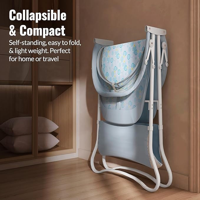 Dream On Me Karley Bassinet, Award Winner Lightweight Travel Baby Bassinet, Foldable Bedside Sleeper, Adjustable Double Canopy, Spacious Design, Soft Fabric, Storage Basket – Light Blue
