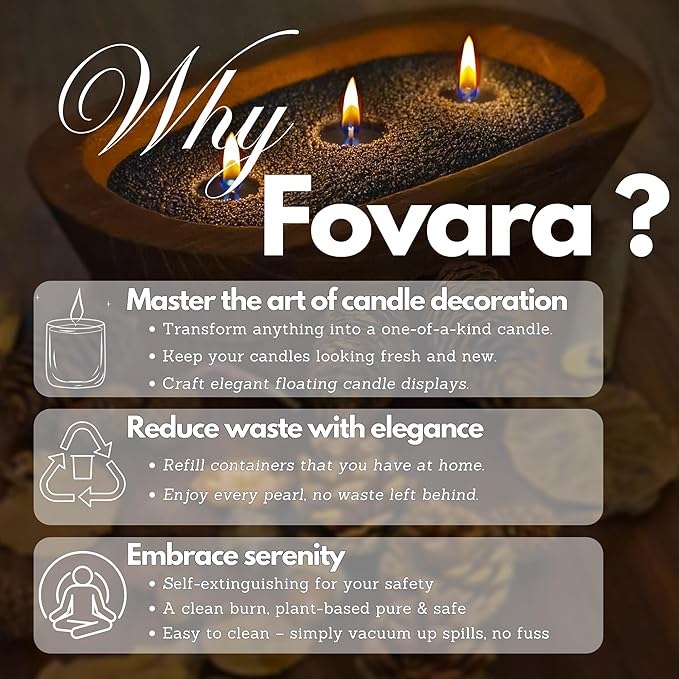 Fovara - Pearled Sand Candles with Wicks, 3.3 lbs - Sand Wax Candle Kit: Wooden Dough Bowl,50 Wicks, Jasmine & Lavender Scented Oil - Long-Lasting Candle Beads, Non-Toxic, Reusable Candles - Black