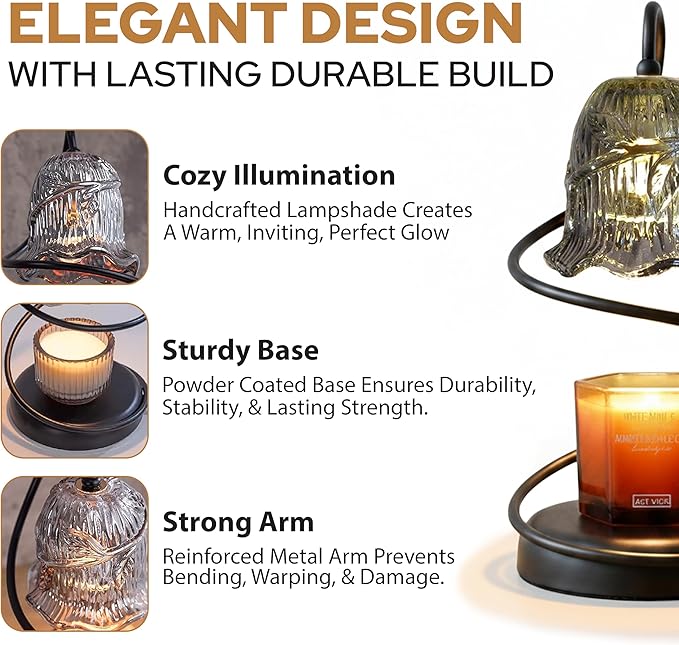 Candle Warmer Lamp with Wireless Remote, Timer & Dimmer, Electric Candle Warmer for Jar Candles with 2 Candle Trays, Top Heat Decorative Home Decor, Birthday Gifts for Women Mom, House Gift