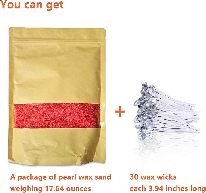 DRMAISON Pearled Candle Wax Sand DIY Kit - 17.6 oz, Bright Red, Non-Toxic&Smoke-Free, Refillable with 30 Wicks, Long-Lasting Flame, Highly Customizable for Wedding, Party&Holiday Decor