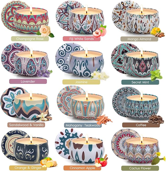 Scented Candles Gift Set, 12 Pack Home Fragrance - 300 Hour Long-Lasting Soy Wax, Lead-Free Cotton Wicks Aromatherapy Candles Gifts for Women, Candle Gifts for Birthday Mother's Day
