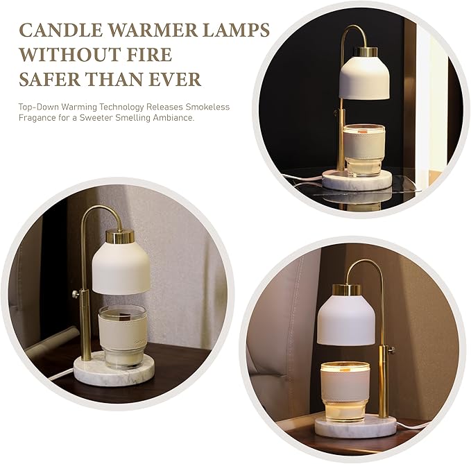 AIKUT Candle Warmer Lamp, with 2 Bulbs,Timer & Dimmer,Compatible with Large Yankee Candle Jars,3 Wick Candles,Height Adjustable Electric Top Melter,110-120v, (White Marble)