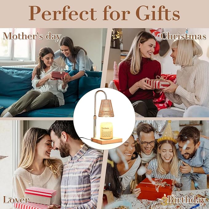 Candle Warmer Lamp, Adjustable Height & Dimmable, Candles with Timer, 2H/4H/8H Auto Off, Safe Flameless Night Light for Home Decor, Bedroom, Office, Christmas Birthday Gift for Women & Men