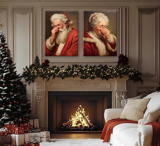 Paint by Number Kit for Adults & Kids, 2 Pack Christmas Mr. and Mrs. Santa Sneezing Scenes 16x20 Inch Framed, DIY Acrylic Painting Kit with Brushes & Paints, Festive Humorous Home Art Decor