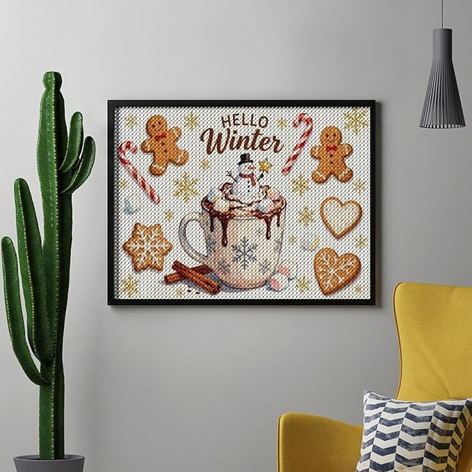 Diamond Painting Kits for Adults - Hello Winter Ice Cream & Gingerbread Snowflakes & Candles Painting DIY 5D Full Drill Diamond Dots Paintings with Diamonds Gem Art And Crafts Home Decor 12"x16"