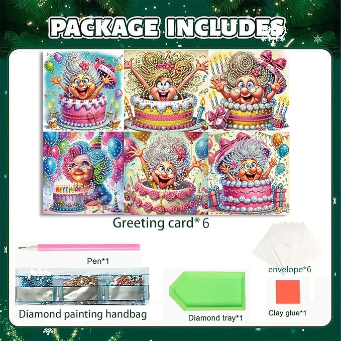 DoxQcs 5D Diamond Art Painting Greeting Cards Kit, DIY Cards for Blessings Congratulations Gifts, Greeting Card Set for Birthday Thanksgiving Day Christmas Halloween-Grandma's Birthday